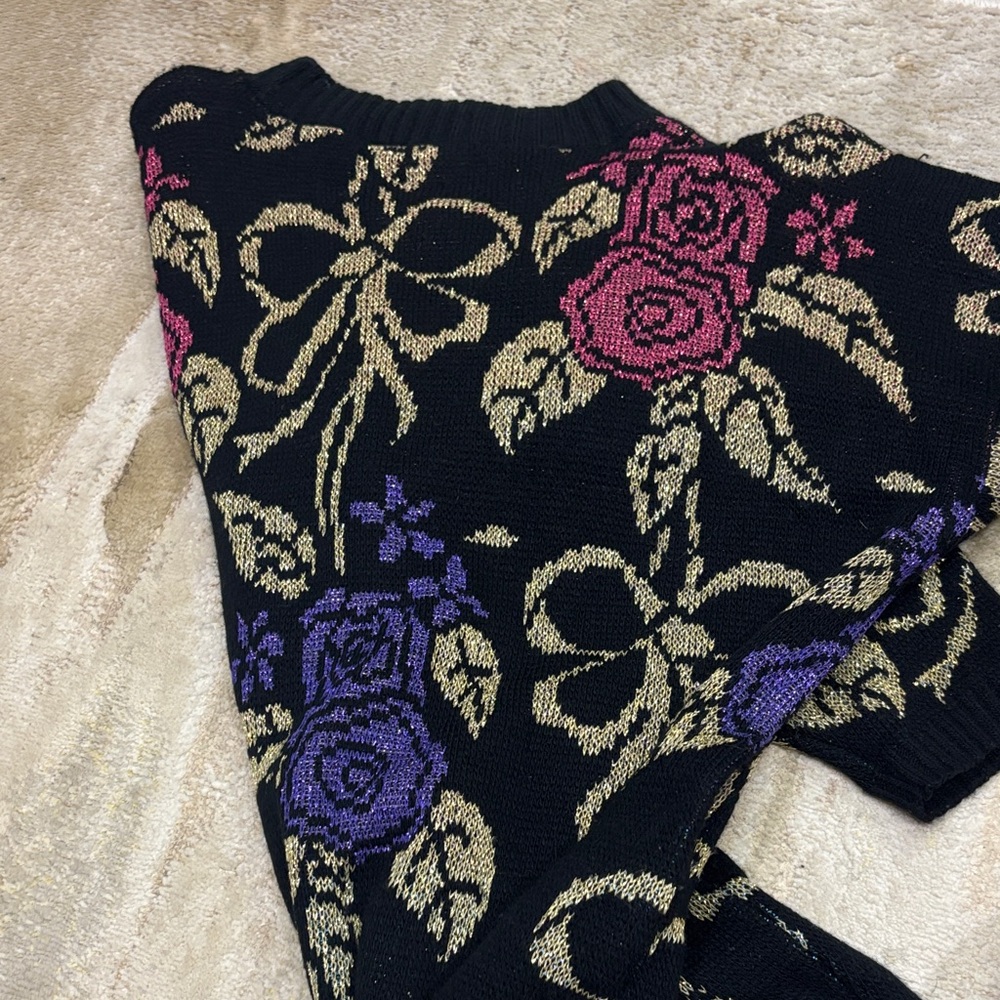 Vintage- Basic Edition- Floral Patterned Black Sw… - image 5